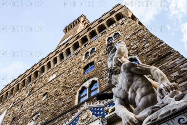 Statue Hercules and Cacus at the entrance of Palazzo Vecchio, in Piazza della Signoria. Florence,