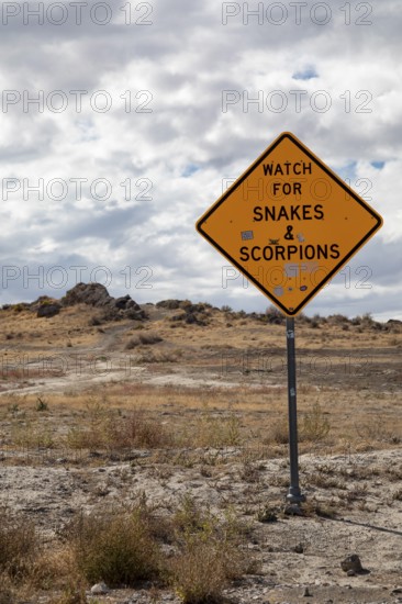 Aragonite, Utah - A sign urges travelers to beware of snakes and scorpions at a rest area along