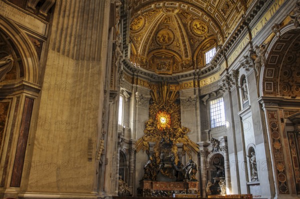 View of the main apse of St. Peter's Basilica with stylized larger-than-life bronze throne