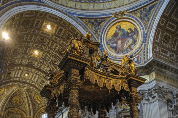 View from below up to top of canopy canopy ciborium by Gian Giovanni Lorenzo Bernini over the tomb