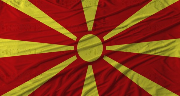 Macedonian flag waving. Flag of North Macedonia with cloth texture