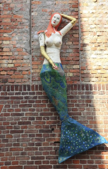 Mermaid from papier-mâchee, Stralsund, Vorpommern-Rügen district, Mecklenburg-Western Pomerania,