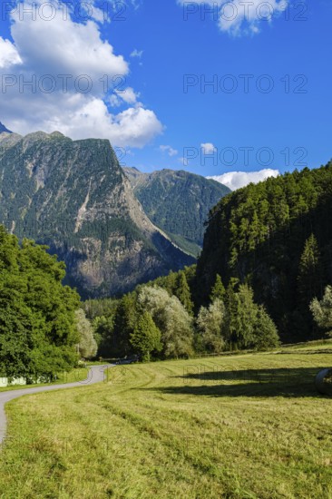 Picturesque mountain landscape with a view of the Acherkogel, on Lake Piburg in Oetz in the Ötztal,