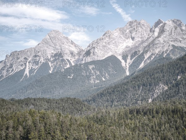 View of Sonnenspitze near Ehrwald in Tyrol, Austria, from south-west from Blindsee in Biberwier,