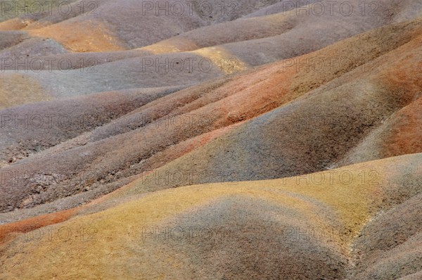 Part detail of hill with rare coloured seven-coloured earths from Chamarel, Terres des Couleurs,