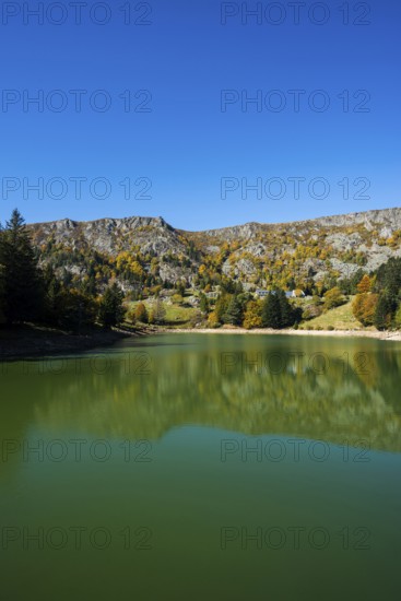Picturesque mountain lake in autumn, Lac de Forlet, Lac des Truites, Col de la Schlucht, Vosges,