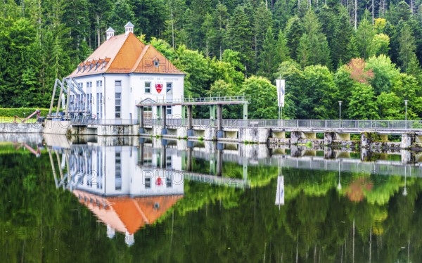 Power plant at lake Höllsteinsee, river Black Regen, region Regen, National Park Bavarian Forest,