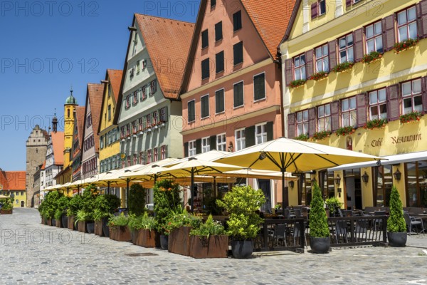 Colorful houses, market place, Old historical city of Dinkelsbühl, middle Franconia, Bavaria,