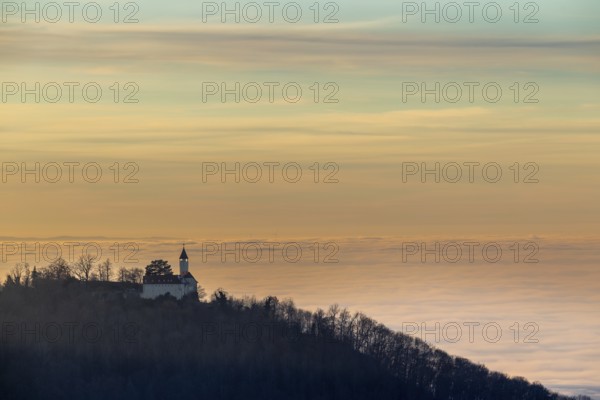 Inversion weather, fog, sunset, view from Breitenstein, Teck Castle, autumn, Ochsenwang, Swabian