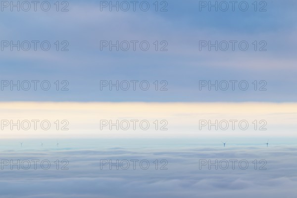 Inversion weather, fog, sunrise, autumn, view from Breitenstein of wind edges sticking out of the