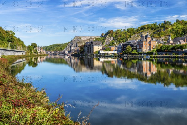 Dinant with historical citadel, old city at river Maas, mountains of Ardennes, Banks of the Meuse,