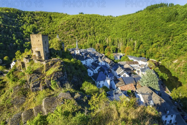 Castle of Esch-Sur-Sure, old historical city, hilly mountains of the Ardennes, Kanton Wiltz, Grand