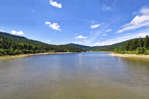 Beautiful mountain lake in the Black Forest in Forbach in Germany called Schwarzenbach Reservoir