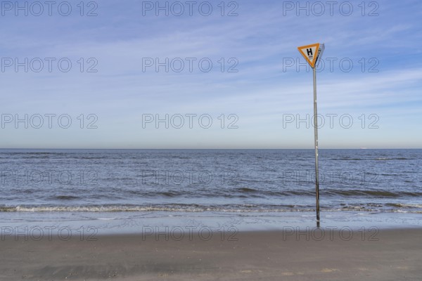 East Frisian North Sea island of Spiekeroog, Wadden Sea National Park, in winter, SOS, emergency