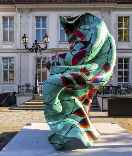 Yinka Shonibare, steel reinforcement with hand-painted fibreglass heart casting, artwork in front