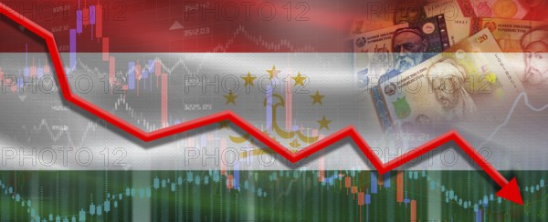 Tajikistan financial crisis on economic graph. Financial fall Tajikistani on economy market