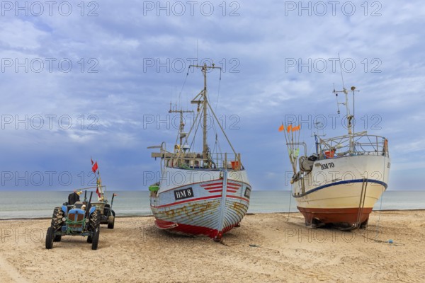Fishing boats beached on Thorup Strand, Thorupstrand, fishing village on the Skagerrak in