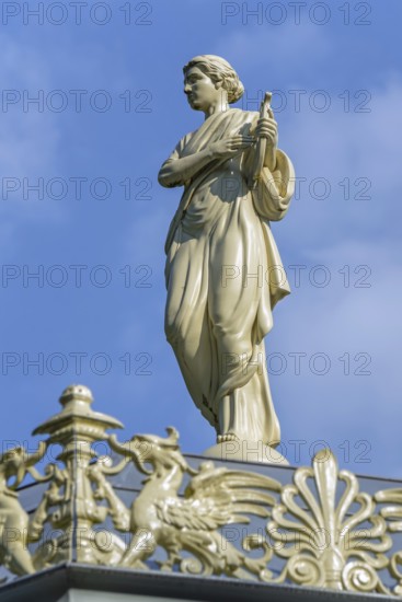 Greek Muze Erato, griffins and palmettes decorating 1885 Kiosk, music pavillion at the Citadelpark,
