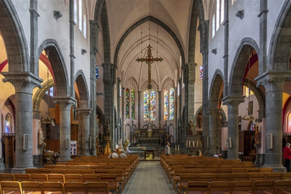 Neo-Gothic St. Nicholas Church, Eglise Saint-Nicolas interior in the city La Roche-en-Ardenne,