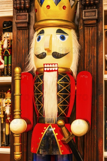 Sales stand with nutcracker figure, Christkindlmarkt, Marienplatz, Munich, Upper Bavaria, Bavaria,