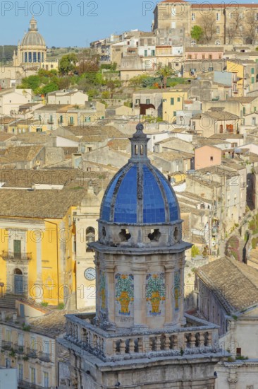 Elevated view of the church of Santa Maria dell'Itria and Ragusa Ibla in the distance, Ragusa Ibla,