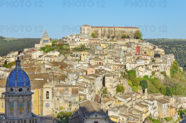 Elevated view of the church of Santa Maria dell'Itria and Ragusa Ibla in the distance, Ragusa Ibla,