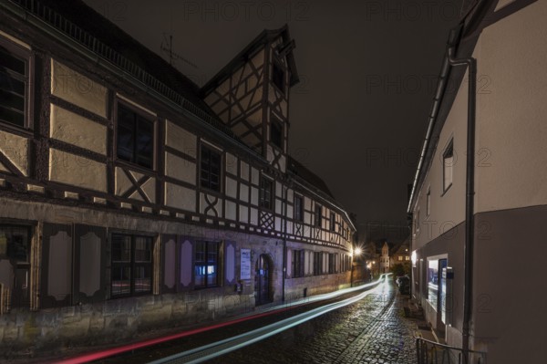 Nocturnal view of the former Glockengiesserspital, founded around 1374, Lauf an der Pegnitz, Middle