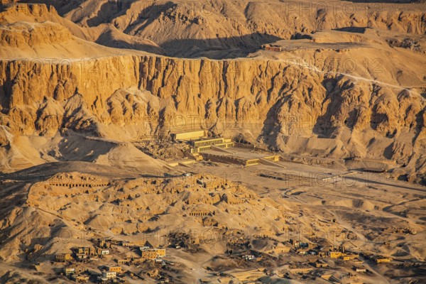 Mortuary temple of Pharaoh Hatshepsut - Deir el-Bahari, behind the rock face lies the Valley of the