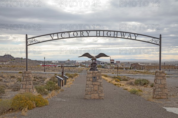 West Wendover, Nevada - A monument with a bronze eagle marks the Victory Highway, a cross-country