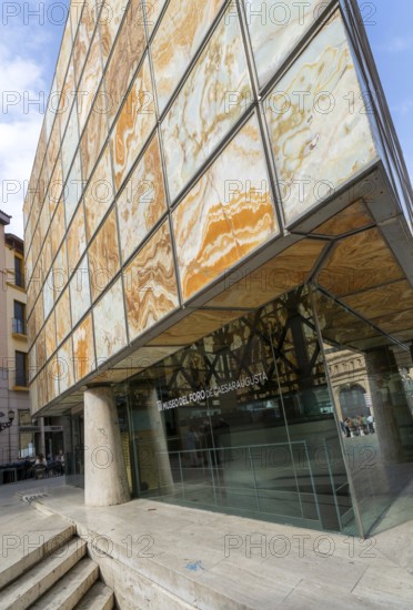Modern architecture of Museo del Foro de Caesaraugusta, Roman forum museum building, Zaragoza,