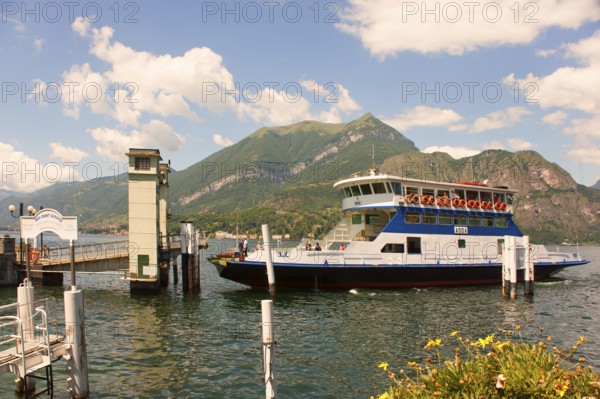 Bellagio, picturesque small town with views of the Alps, sightseeing steamer on Lake Como, Italian