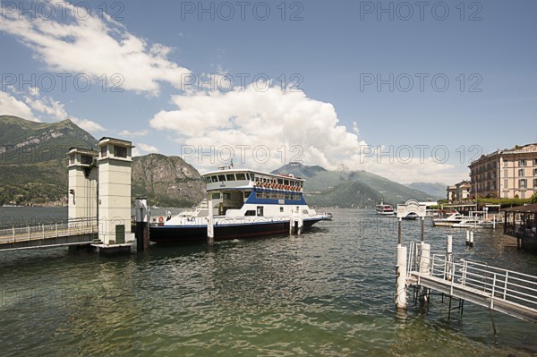 Bellagio, picturesque small town with views of the Alps, excursion steamer on Lake Como, Italian