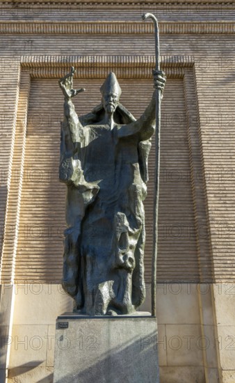 Bronze sculpture at City Hall of San Valero, Saint Valerius of Saragossa, sculptor Pablo Serrano