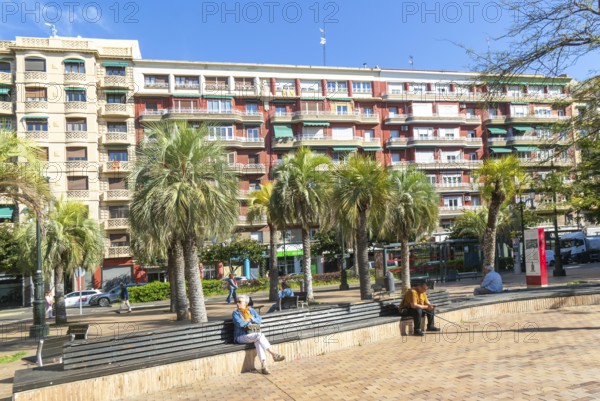 Modern residential apartment block buildings, Plaza de Portillo, city centre of Zaragoza, Aragon,