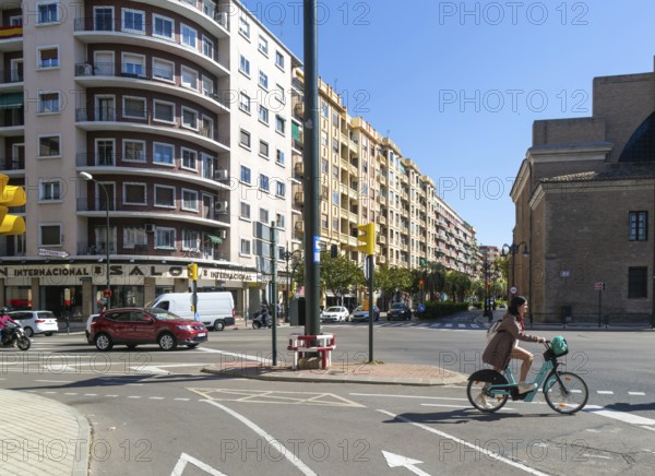 Modern residential apartment block buildings, Calle del Conde de Aranda, city centre of Zaragoza,