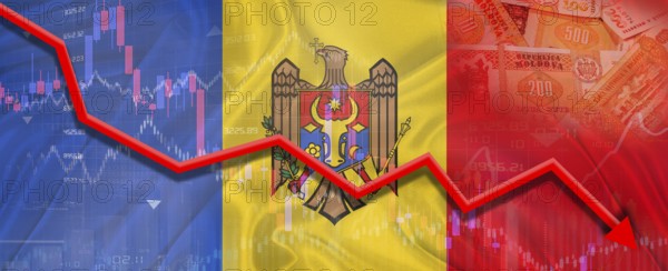Moldavia financial crisis on economic graph. Financial fall Moldovan on economy market