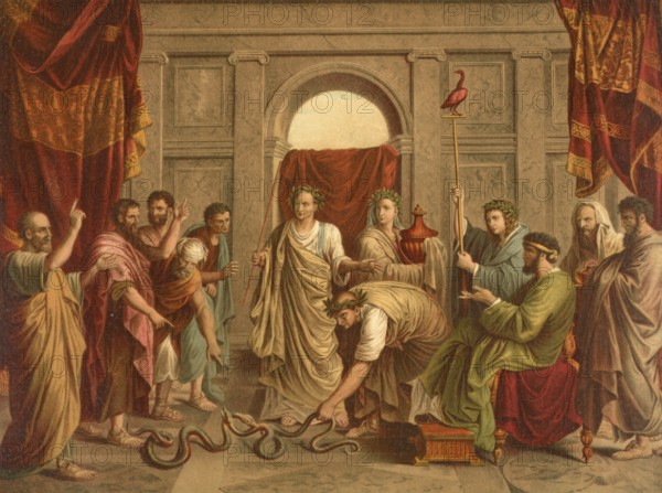 Biblical scene, Bible, The Miraculous Serpent, usually refers to the brazen serpent that Moses had