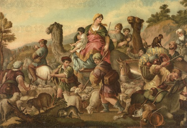Biblical scene, Bible, Jacob's Flight, refers to the biblical story in which Jacob must flee from