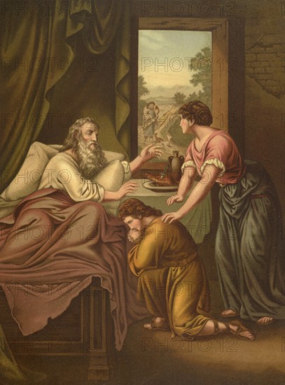 Biblical scene, Bible, Jacob fights for Esau's birthright, in two important biblical stories: first