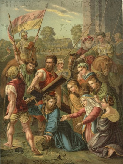 Biblical scene, Bible, Jesus carrying the cross, wearing the cross is a central event in the story