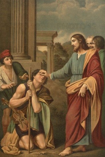 Biblical scene, Bible, healing of the blind man, Jesus heals a man blind from birth near the pond