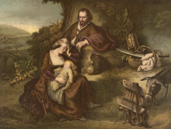 Biblical scene, Bible, rest on the flight to Egypt, a biblical event described in the Gospel of