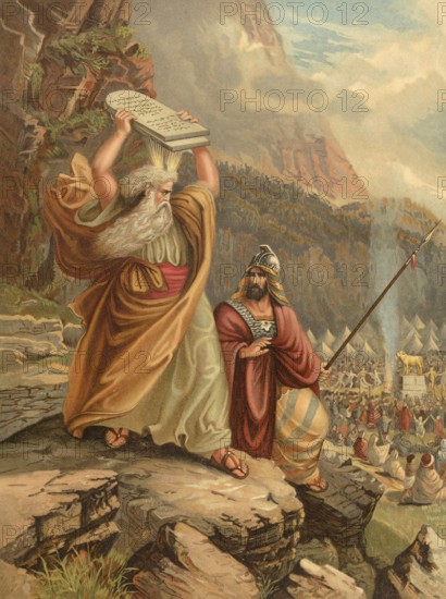 Biblical scene, Bible, Moses broke the tablets with the Ten Commandments out of anger because the