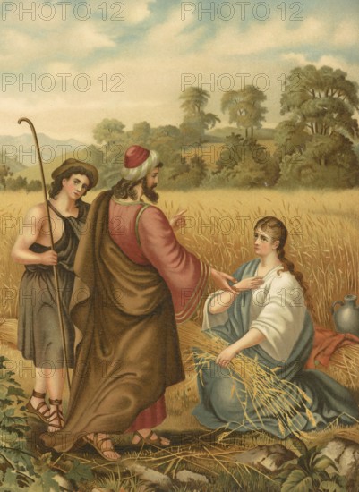 Biblical scene, Bible, Ruth worked in Boaz's field to support her mother-in-law Naomi. She
