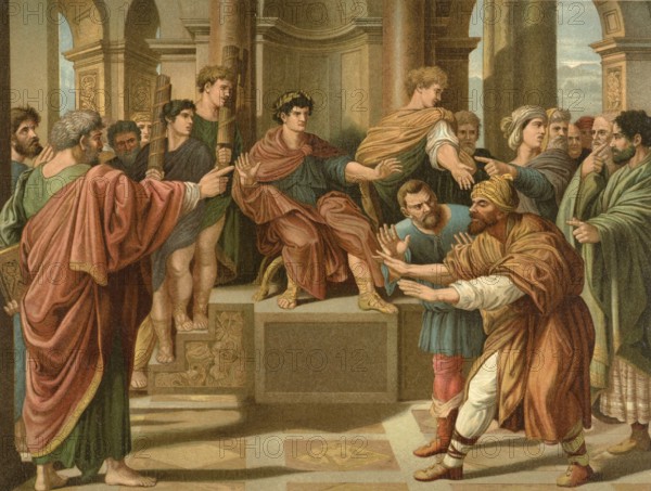 Biblical scene, Bible, The Blindness of Theophilus the High Priest, illustration, reproduction from