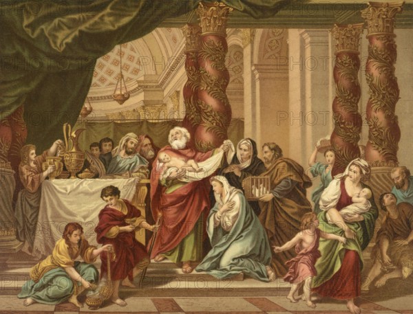 Biblical scene, Bible, The Blessing of Simeon, the hymn of praise of Simeon in the New Testament