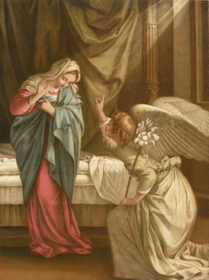 Biblical scene, Bible, The Annunciation, the event in which the Archangel Gabriel tells the Virgin