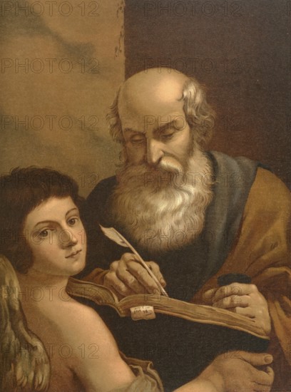 Biblical scene, Bible, The evangelist Matthew, one of the twelve apostles of Jesus, in front of his