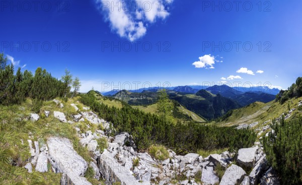 View from Egelseehörndl into the Osterhorn Group, Postalm, Salzkammergut, Province of Salzburg,