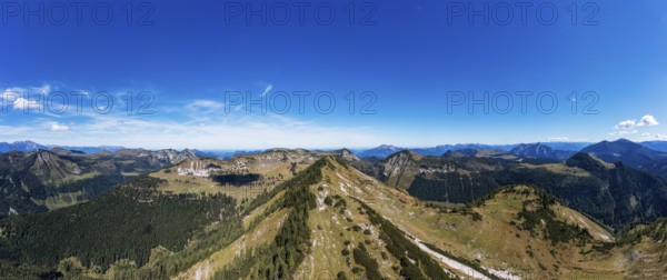 Drone shot, view of the Osterhorn Group from Egelseehörndl, Postalm, Salzkammergut, Province of